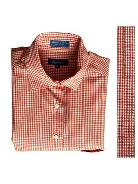 Faconnable Shirt Mens Medium Orange Houndstooth Button Down Long Sleeve CLEAN!